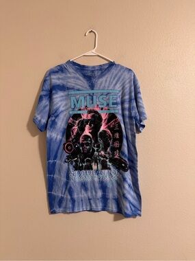 Muse Blue Tie-Dye 'Simulation' Graphic Tee with Pink Accents